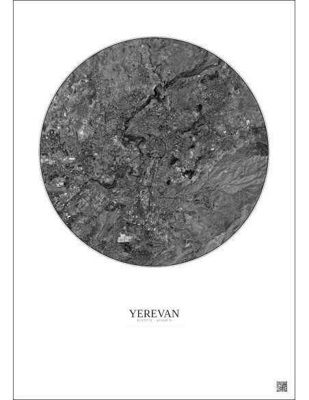 Yerevan Satellite View Poster 10km B&W | Gravura – Light background