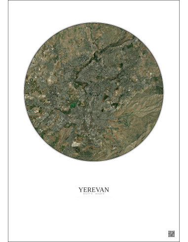 Affiche Yerevan – Poster vue satellite 10km Couleur | Gravura – Fond clair