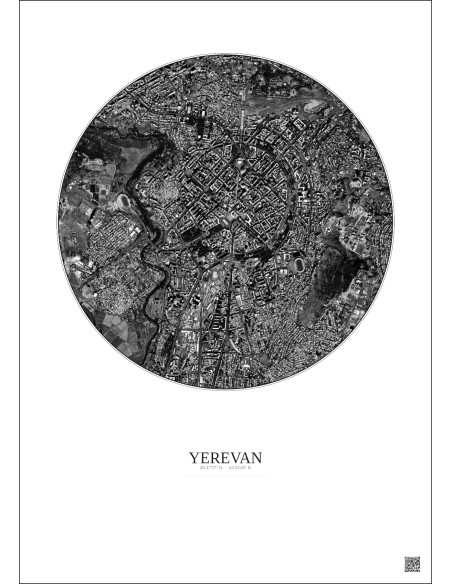 Yerevan Satellite View Poster 2.5km B&W | Gravura – Light background