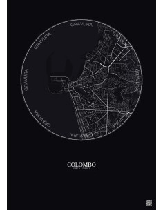 Affiche Colombo – Poster carte de ville 6km | Gravura – Fond foncé