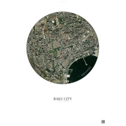 Affiche Baku City – Poster vue satellite 2.5km Couleur | Gravura – Fond clair