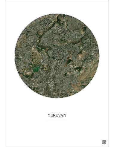 Affiche Yerevan – Poster vue satellite 6km Couleur | Gravura – Fond clair
