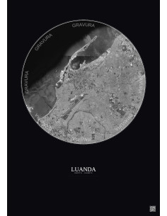 Luanda Satellite View Poster 10km B&W | Gravura – Dark background