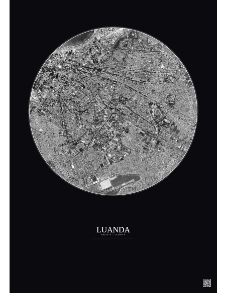 Affiche Luanda – Poster vue satellite 2.5km N&B | Gravura – Fond foncé