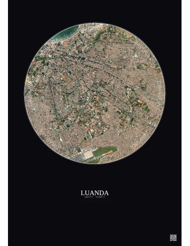 Affiche Luanda – Poster vue satellite 2.5km Couleur | Gravura – Fond foncé