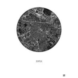 Affiche Sofia – Poster vue satellite 2.5km N&B | Gravura – Fond clair