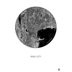Affiche Baku City – Poster vue satellite 6km N&B | Gravura – Fond clair