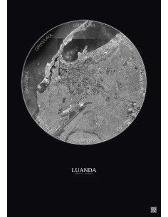 Luanda Satellite View Poster 6km B&W | Gravura – Dark background