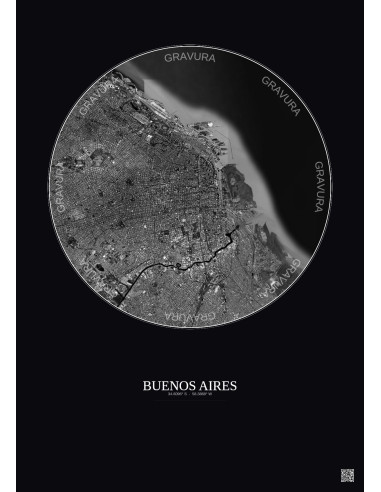 Affiche Buenos Aires – Poster vue satellite 10km N&B | Gravura – Fond foncé