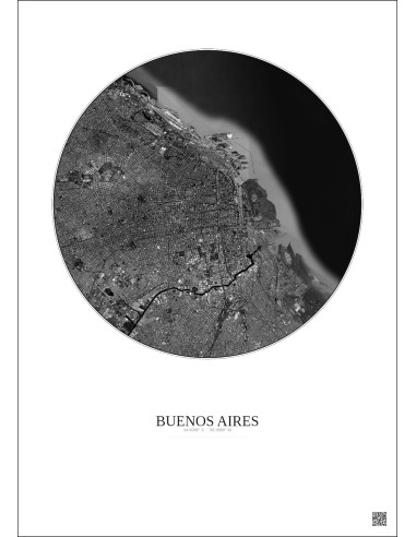 Affiche Buenos Aires – Poster vue satellite 10km N&B | Gravura – Fond clair