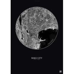 Affiche Baku City – Poster vue satellite 6km N&B | Gravura – Fond foncé