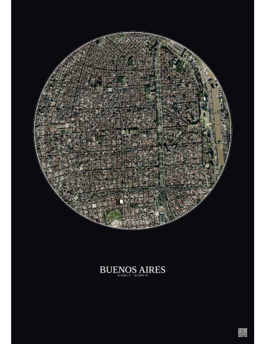 Affiche Buenos Aires – Poster vue satellite 2.5km Couleur | Gravura – Fond foncé