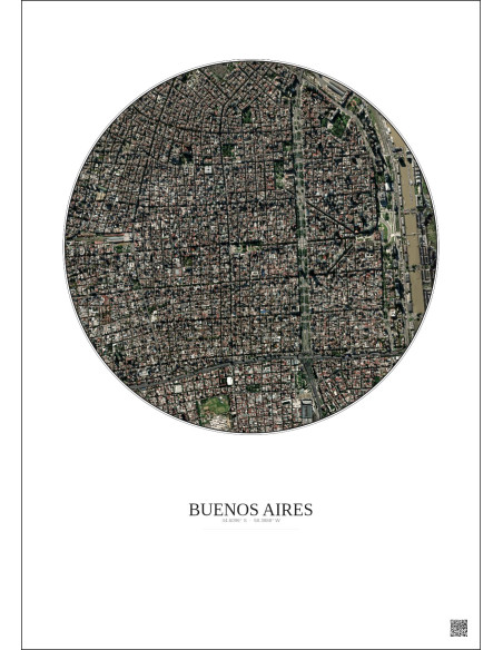 Affiche Buenos Aires – Poster vue satellite 2.5km Couleur | Gravura – Fond clair