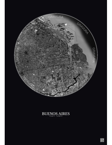 Buenos Aires Satellite View Poster 6km B&W | Gravura – Dark background