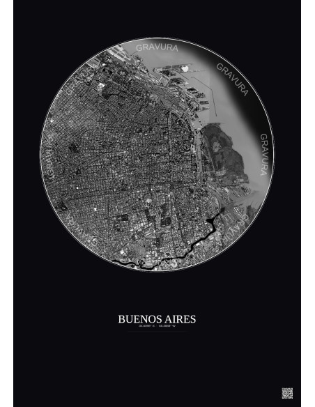 Buenos Aires Satellite View Poster 6km B&W | Gravura – Dark background