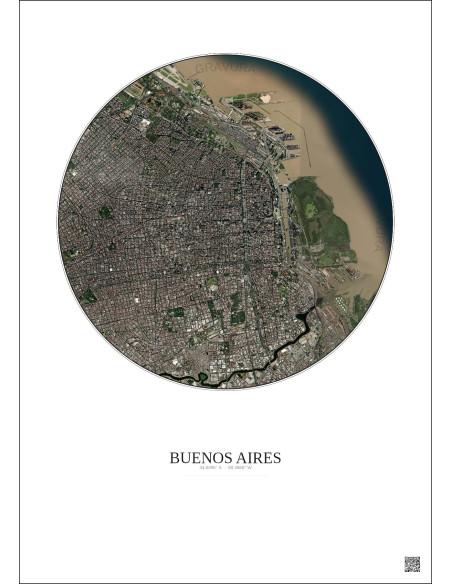 Affiche Buenos Aires – Poster vue satellite 6km Couleur | Gravura – Fond clair