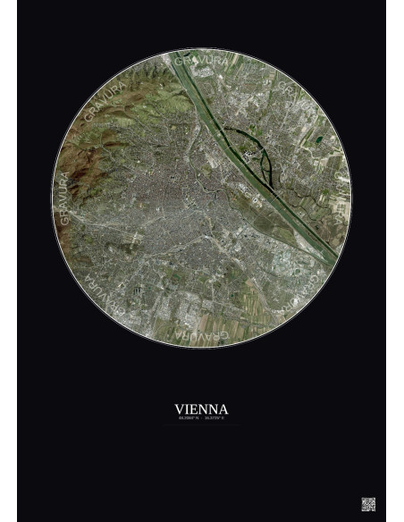 Affiche Vienna – Poster vue satellite 10km Couleur | Gravura – Fond foncé