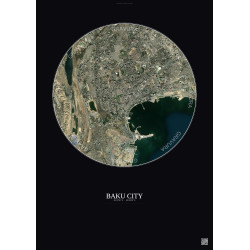 Affiche Baku City – Poster vue satellite 6km Couleur | Gravura – Fond foncé