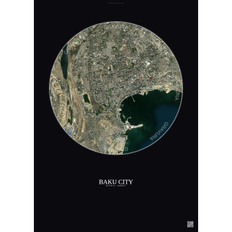 Affiche Baku City – Poster vue satellite 6km Couleur | Gravura – Fond foncé