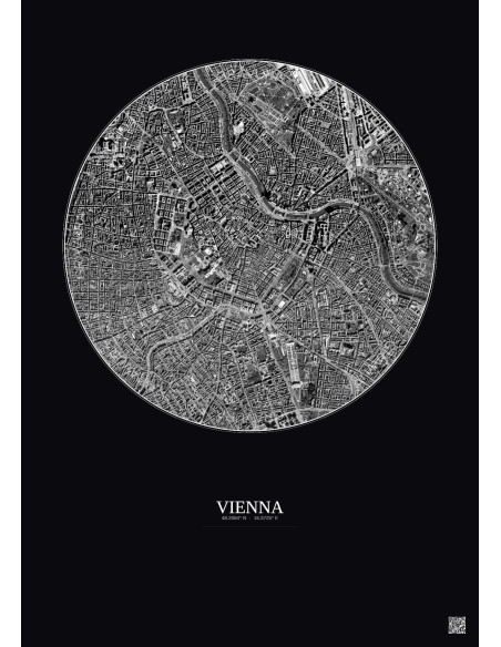 Affiche Vienna – Poster vue satellite 2.5km N&B | Gravura – Fond foncé