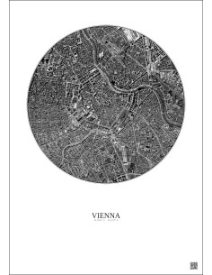 Affiche Vienna – Poster vue satellite 2.5km N&B | Gravura – Fond clair