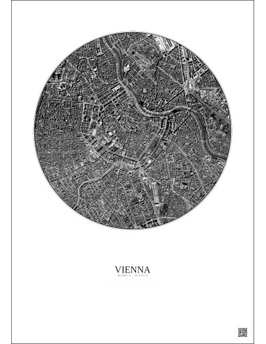 Affiche Vienna – Poster vue satellite 2.5km N&B | Gravura – Fond clair
