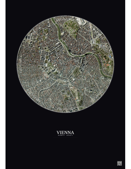 Vienna Satellite View Poster 2.5km Color | Gravura – Dark background