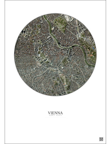 Affiche Vienna – Poster vue satellite 2.5km Couleur | Gravura – Fond clair