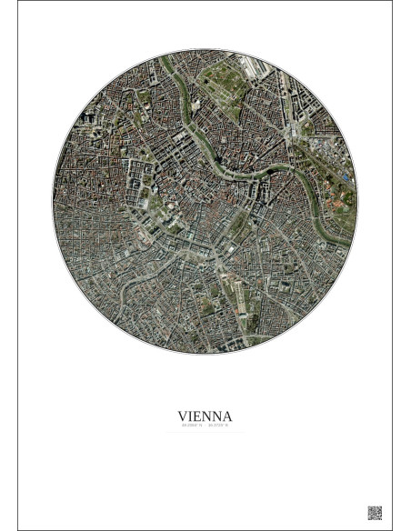 Affiche Vienna – Poster vue satellite 2.5km Couleur | Gravura – Fond clair