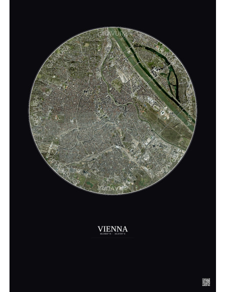 Affiche Vienna – Poster vue satellite 6km Couleur | Gravura – Fond foncé