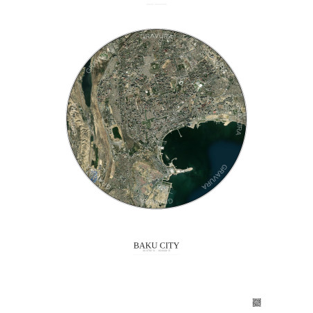 Affiche Baku City – Poster vue satellite 6km Couleur | Gravura – Fond clair