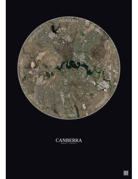 Affiche Canberra – Poster vue satellite 10km Couleur | Gravura – Fond foncé