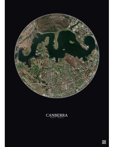 Affiche Canberra – Poster vue satellite 2.5km Couleur | Gravura – Fond foncé
