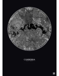 Canberra Satellite View Poster 6km B&W | Gravura – Dark background