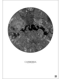 Canberra Satellite View Poster 6km B&W | Gravura – Light background