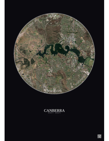 Affiche Canberra – Poster vue satellite 6km Couleur | Gravura – Fond foncé