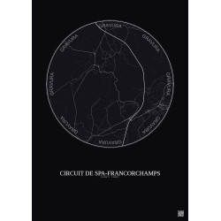 Affiche Circuit De Spa Francorchamps – Poster carte de ville 5km | Gravura – Fond foncé