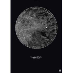 Affiche Sarajevo – Poster vue satellite 10km N&B | Gravura – Fond foncé