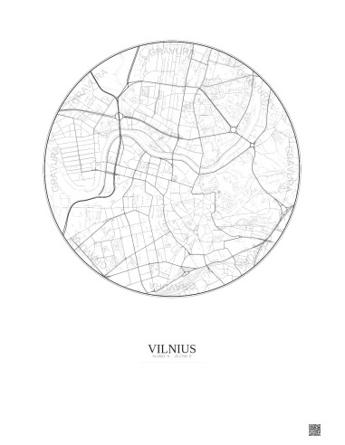 Affiche Vilnius – Poster carte de ville 2.5km | Gravura – Fond clair