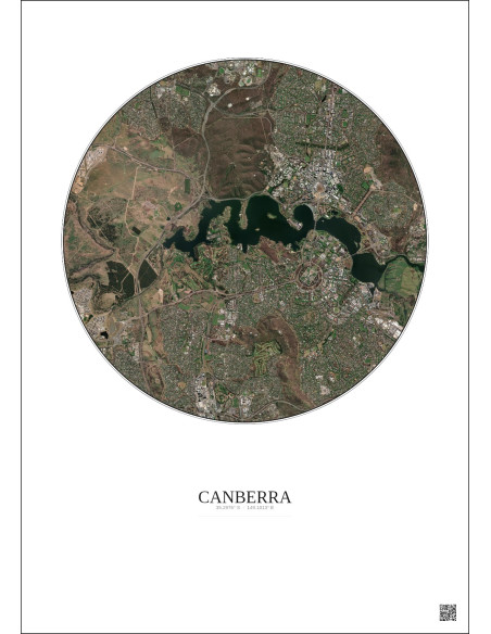 Affiche Canberra – Poster vue satellite 6km Couleur | Gravura – Fond clair