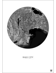 Baku City Satellite View Poster 10km B&W | Gravura – Light background