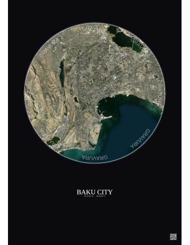 Affiche Baku City – Poster vue satellite 10km Couleur | Gravura – Fond foncé