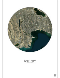 Baku City Satellite View Poster 10km Color | Gravura – Light background