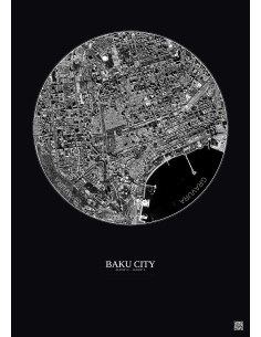 Baku City Satellite View Poster 2.5km B&W | Gravura – Dark background