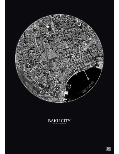 Baku City Satellite View Poster 2.5km B&W | Gravura – Dark background