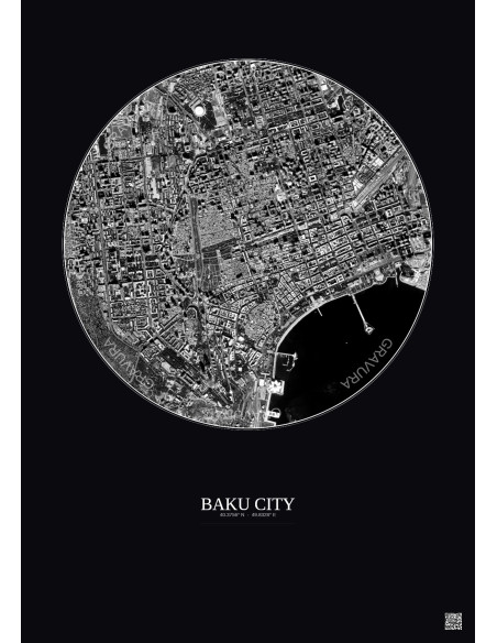 Baku City Satellite View Poster 2.5km B&W | Gravura – Dark background