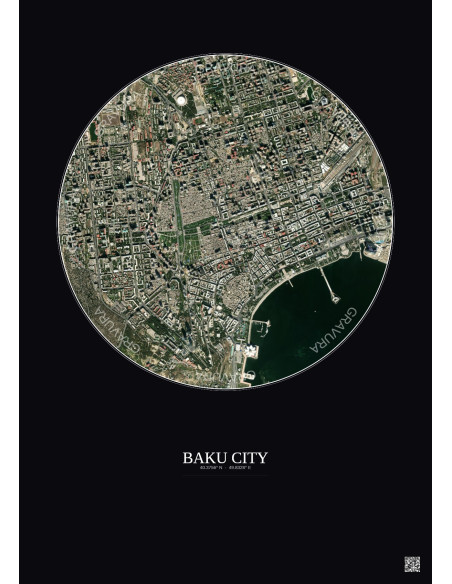 Affiche Baku City – Poster vue satellite 2.5km Couleur | Gravura – Fond foncé