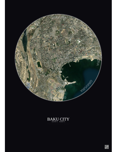Affiche Baku City – Poster vue satellite 6km Couleur | Gravura – Fond foncé