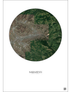 Sarajevo Satellite View Poster 10km Color | Gravura – Light background