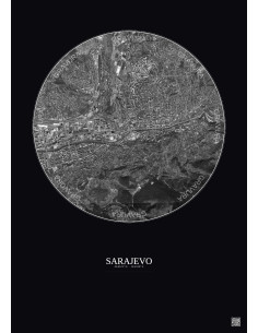 Sarajevo Satellite View Poster 2.5km B&W | Gravura – Dark background